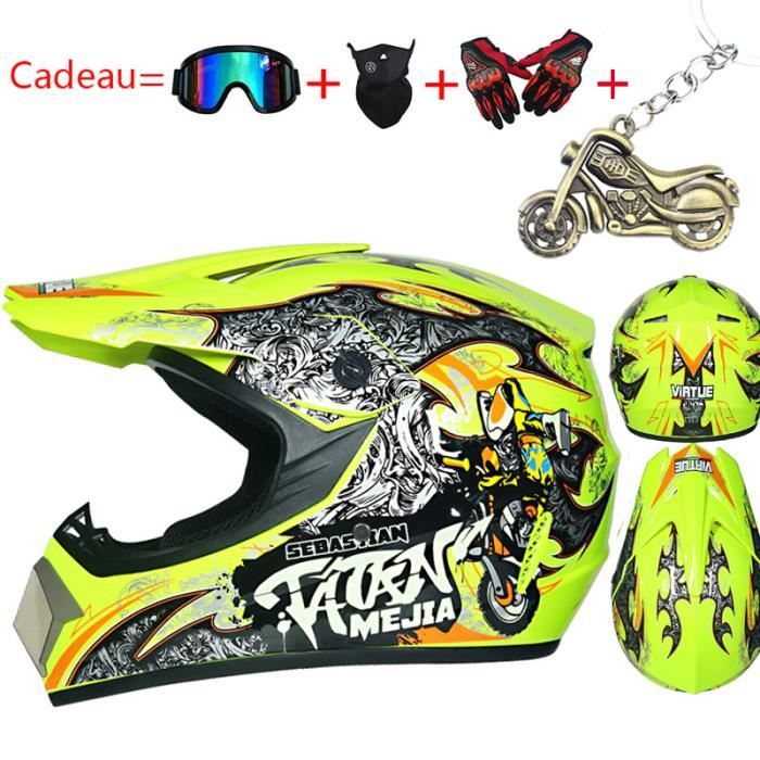 Casque Moto Enfant Casque de Marque Motocross Racing Armure complète Casque mat intégral Pleine Couverture Casque Hors-Route