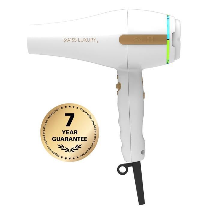 Sèche Cheveux Professionnel - Sèche-Cheveux Qualité Suisse - Fonction Ionique - 11 Vitesses - Blanc - Swiss Luxury 3300 Solis