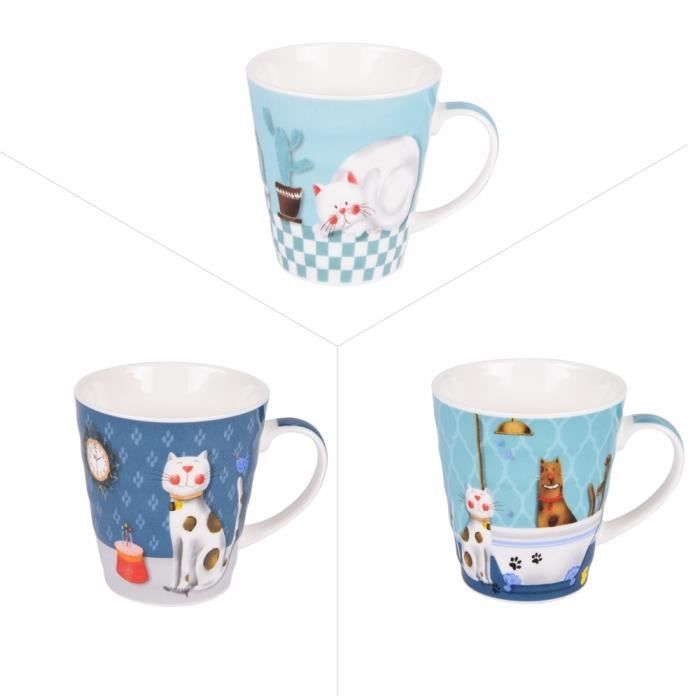 Mug cartoon cat 35 cl (lot de 3) - Trend'up Bleu