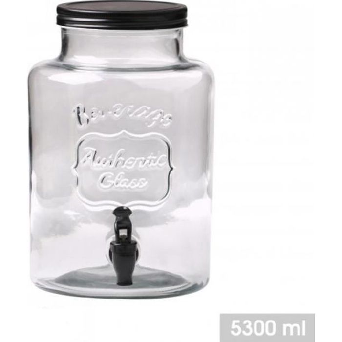 Fontaine à Boissons Distributeur D’alcool 5,3 Litres Retro Vintage limonade, Vin, Jus, Carafe en Verre Transparent avec Robinet