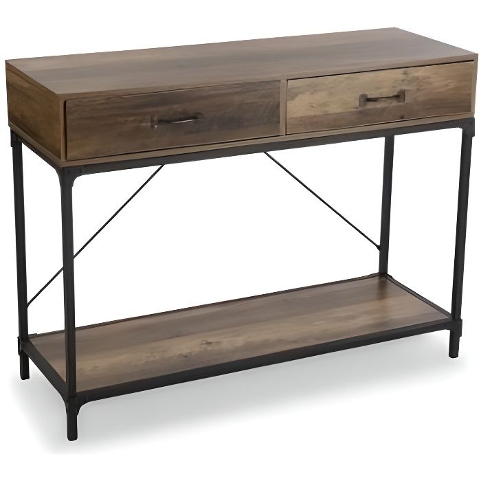 Console 2 tiroirs bois et métal
