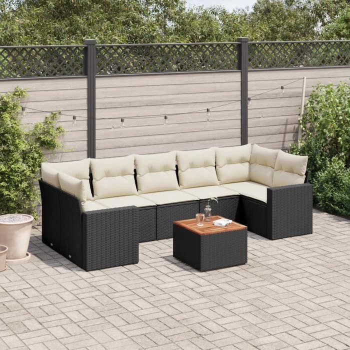 vidaXL Salon de jardin 8 pcs avec coussins noir résine tressée 3224033