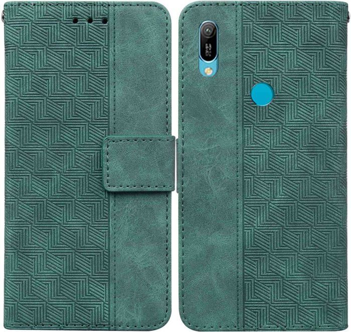 Housse étui Portefeuille Pour Huawei Y6 2019 - Motif Fleurs, Noir Et Blanc - Neuf