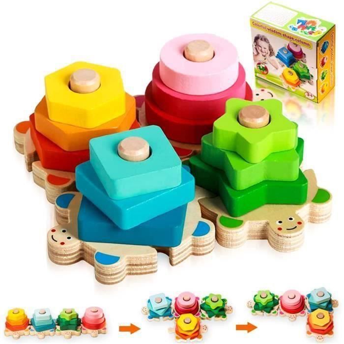 YYV Jeux en Bois Bebe 1 an Jouets Montessori Enfant 2 3 4 Ans Jeu Educatif a Formes Trier Empiler Puzzle en Bois pour Garon