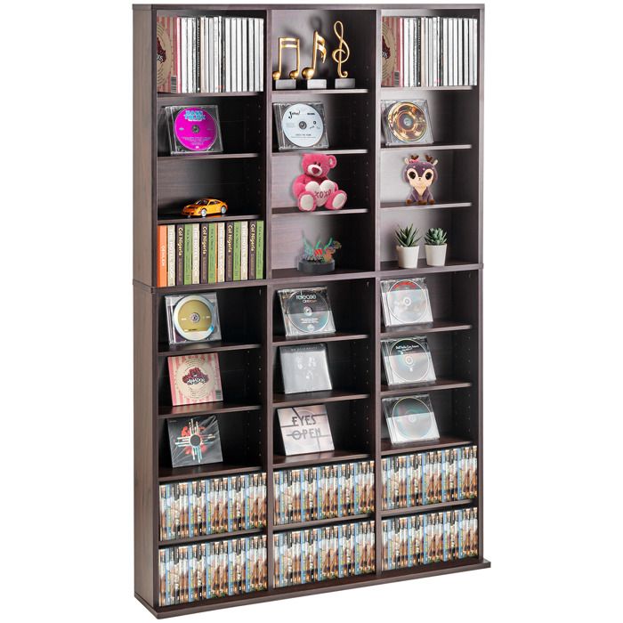 Armoire de Rangement CD/DVD-VEVOR-Réglable avec 27 Compartiments-Étagère à DVD à 9 Couches pour 756 CD-Marron Foncé