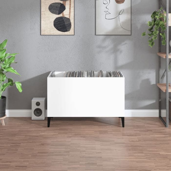 Meuble vinyle VENTE FLASH - Meuble de rangement Armoire à disques - blanc brillant 745x38x48cm bois dingénierie @43767718