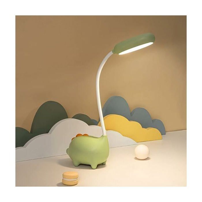Lampe de bureau dinosaure LED charge sans fil protection des yeux vert. Label