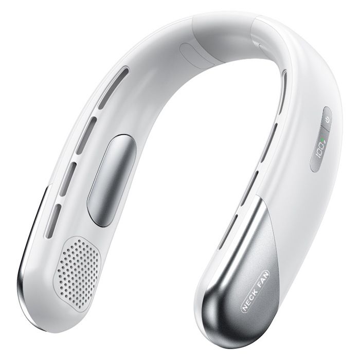 Ventilateur de Cou pour extérieur - BYTELIKE - USB-C Rechargeable - 5 Vitesses - Batterie 2400mAh - Léger et Portable Blanc - Bytelike