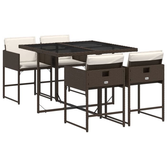 40456410& Ensemble repas de jardin 5 pcsTable de jardin et 4 chaises - et coussins marron poly rotin