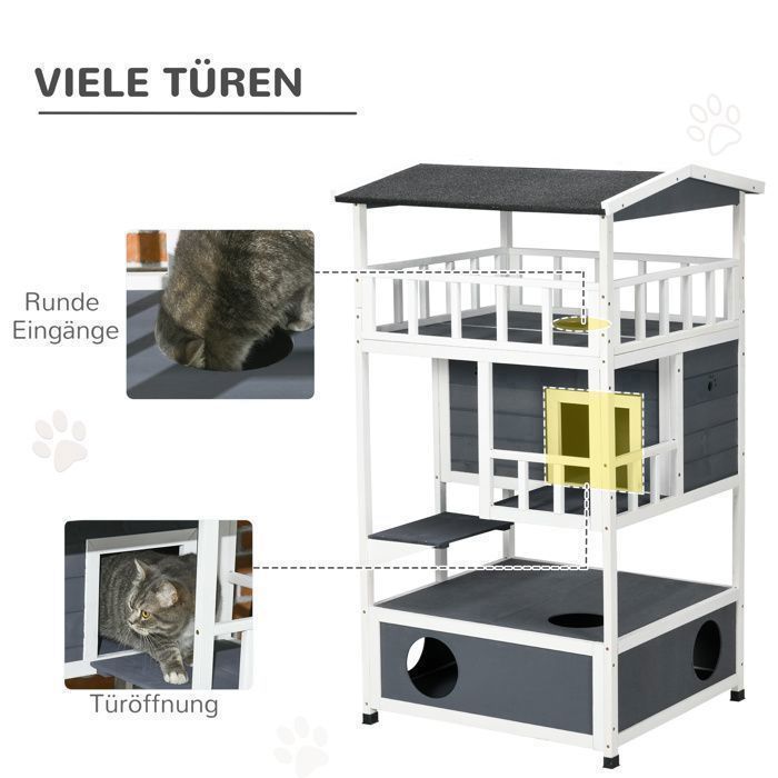 Meilleurs prix pour Feuille épaissie maison pour chats avec toilettes 4 étages niche pour chats avec balcon villa pour chats avec escalier toit en