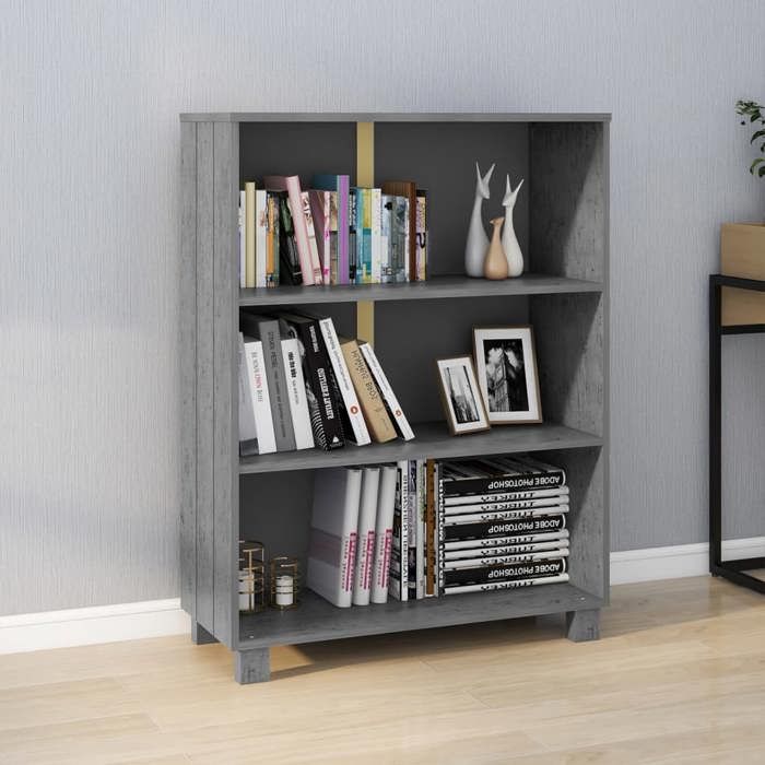 (Gris)Meuble de rangement SIGNOR Bibliothèque Contemporaine HAMAR Gris foncé 85x35x112 cm Bois pin massif 321158