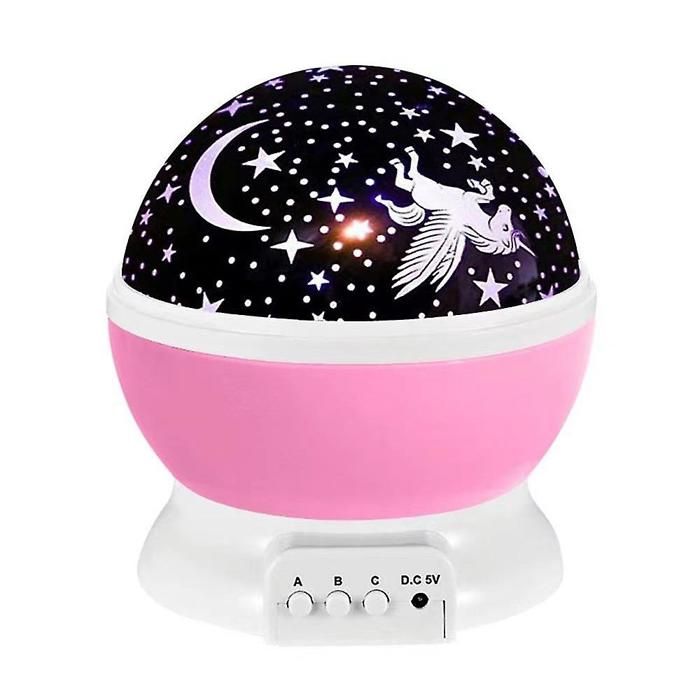 Veilleuse à projection licorne rotative à LED lampe de chevet colorée avec ciel étoiléPink