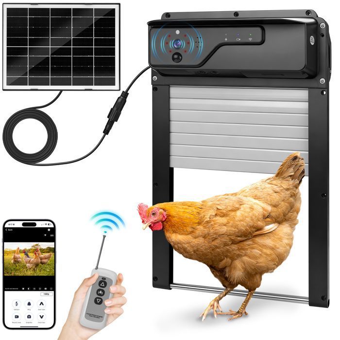 Comparer les prix de Trappe Solaire pour Poulailler Automatique 34x23cm avec Caméra 1080P Batterie 5000MAH Minuterie Application WLAN/Télécommande