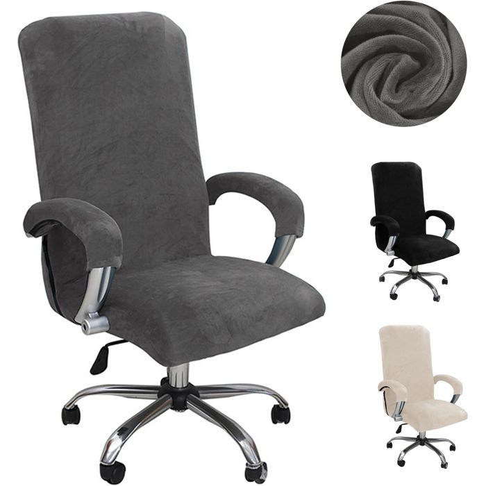 Housse de Fauteuil de Bureau en Velours Housse pour Chaise Tissu élastique Amovible et Résistante Housse Universelle (Gris XL)