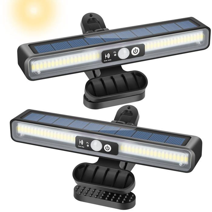 Lampe solaire dextérieur lot de 2 lampes à pince avec détecteur de mouvement solaire36 LEDapplique murale solaire (blanc 6000K)