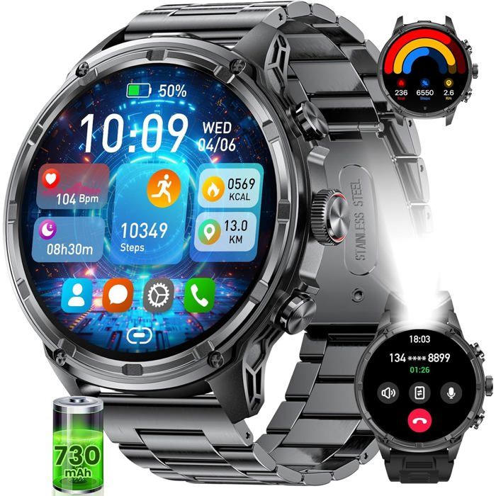 Montre Connectée HIRREO Homme 185 HD Écran 120 Modes Sportifs IP69 Étanche
