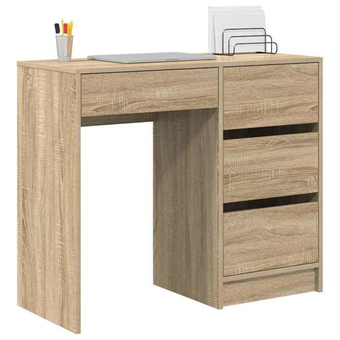 Bureau moderne en bois dingénierie - CLARENCE - Chêne Sonoma - 90x375x75 cm - Avec tiroir - Usage intérieur