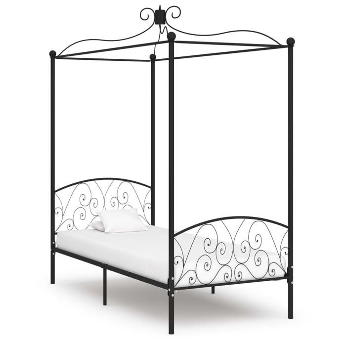 Lit à baldaquin en métal - UU - 100x200 cm - Noir - Métal - Hauteur 28 cm - Design pour baldaquin - Robuste - Durable
