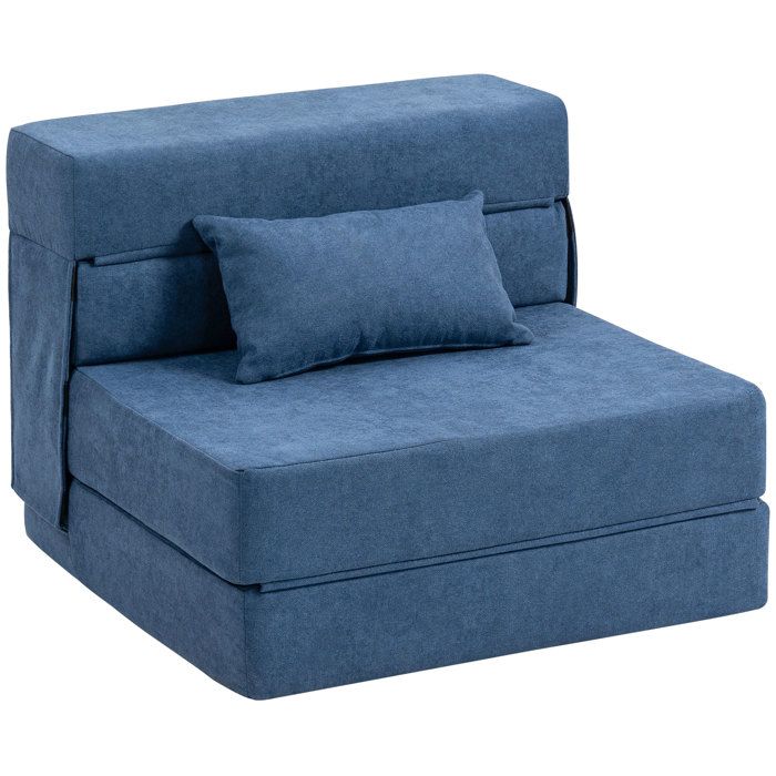 Fauteuil convertible 1 place - HOMCOM - pliant - coussin - pour invités salon petit espace - tissu flanelle - 210x80x15cm - bleu
