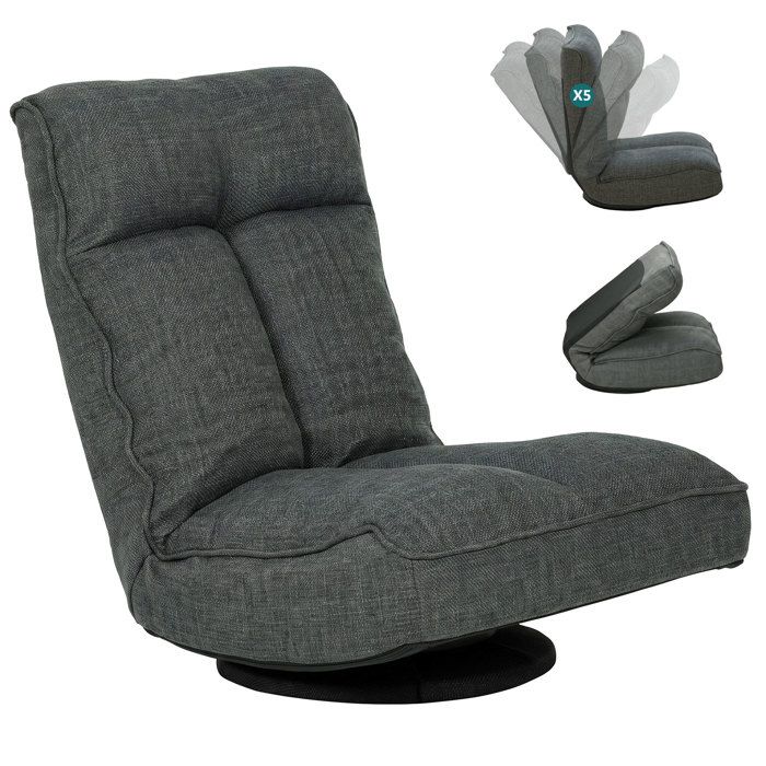 Fauteuil de sol - HOMCOM - pliable - pivotant à 360° - dossier réglable en 5 positions et assise large - lin - 58x107x79cm - gris