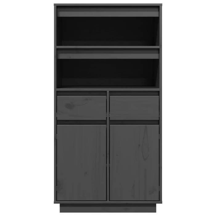 Maison SoldesBuffet haut salle a mangerArmoire vitrine Gris 60x40x1165cm Bois massif de pin Moderne904186