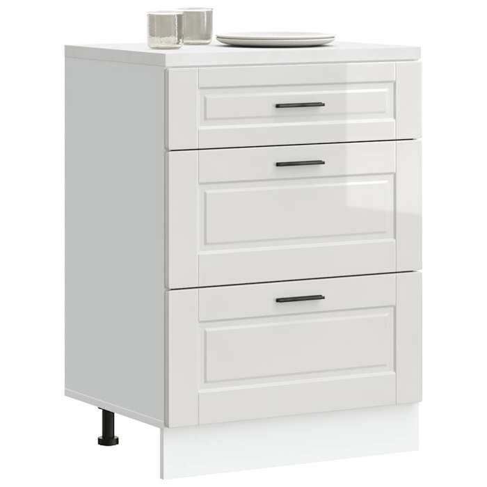 Meuble bas dévier 1 pc Cabinet cuisine « Porto » Bois dingénierie blanc brillant 60x46x81.5 cm A13870