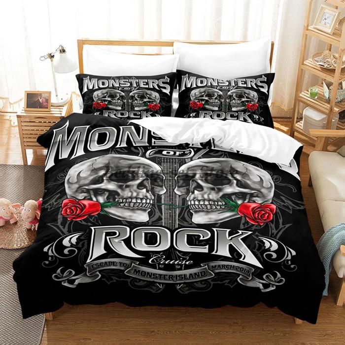 ZBT063890 Ensemble de literie Rock Machine pour chambre adulte et enfant housse de couette et draps. 200X200CM