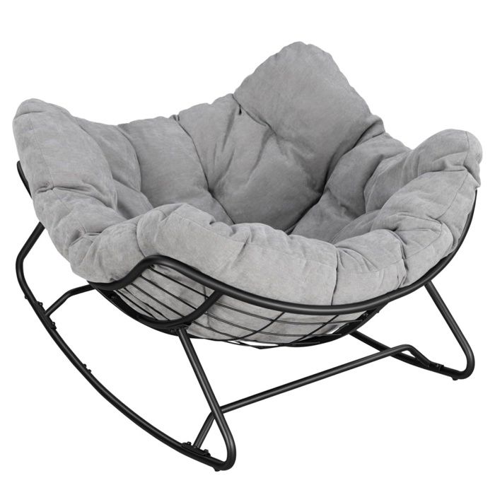WOLTU Chaise à Bascule Surdimensionnée en Forme dŒuf Sur Pieds Courbes Métal et Chenille Charge 150 kg Gris Clair WOLTU Chaise à Bascule Surdimensionnée en Forme dŒuf Sur Pieds Courbes Métal et Chenille Charge 150 kg Gris Clair