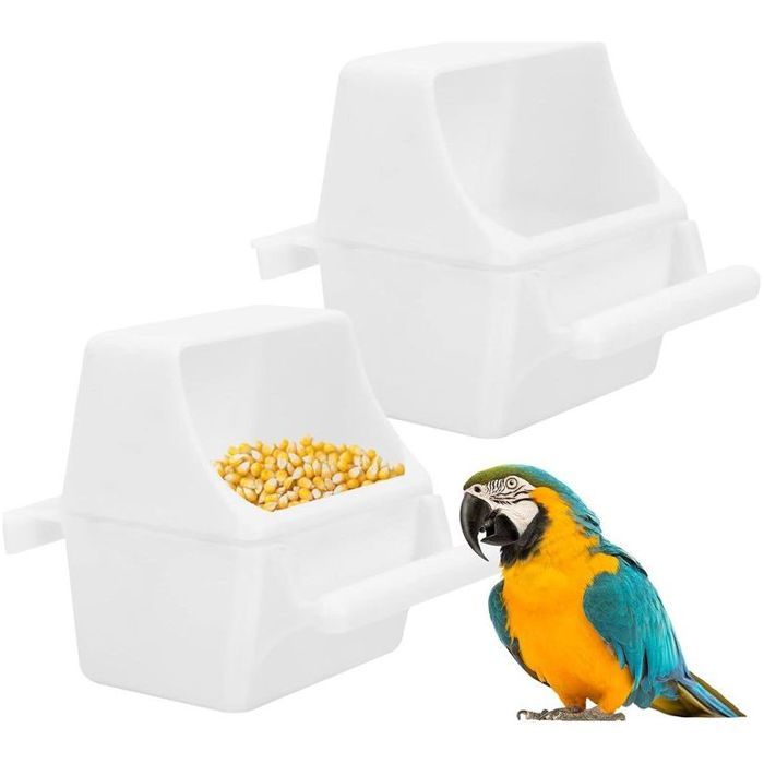 Mangeoires Oiseaux 2pcs Blanc – Intérieur/Extérieur Pour Perroquets
