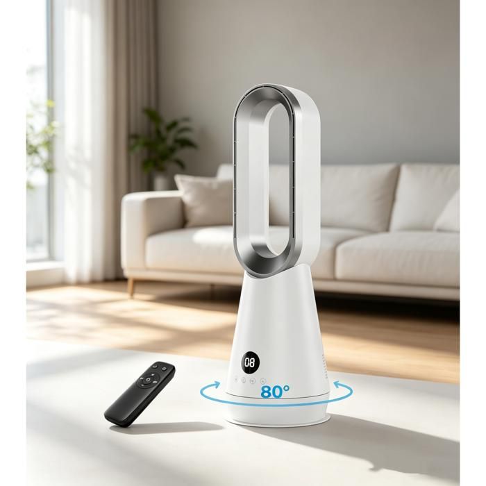Ventilateur Colonne Sans Pale 8 Niveaux Écran Tactile Télécommande 9h Timer 32dB Circulation Air Sécurité Enfant Salon Chambre