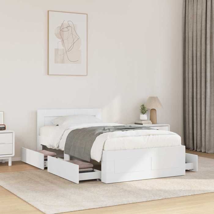 vidaXL Cadre de lit avec tiroir 2 pc Blanc Bois dingénierie 3429677