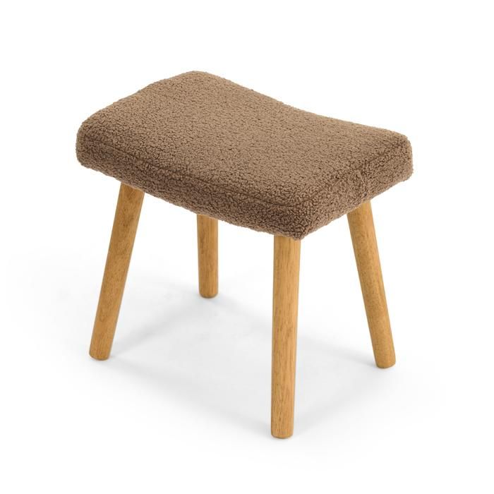 GOEURVANT Repose-Pied Salon Scandinave Tissu Teddy Marron Tabouret Bas Pouf de Maquillage Rembourré Pieds en Bois