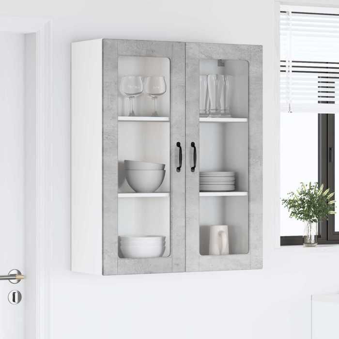 Meuble Rangement - HAOSHOP - Meuble mural de cuisine Lucca Gris béton 80 x 31 x 100 cm&01_41434