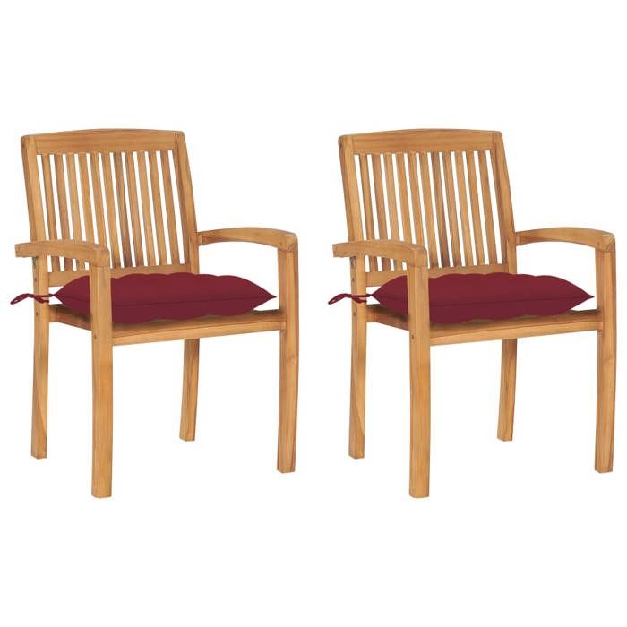 Chaises/Fauteuils de jardin Antirouille (lot de 2) avec coussins bordeaux Teck massif - Meuble dExtérieur LL1072
