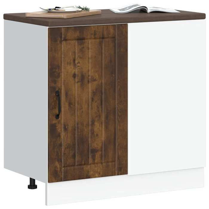 Black Month Meuble Bas de Cuisine Lucca Chêne Fumé 86x46x81 5 en bois dingénierie avec pieds réglables pour Cuisine 55339