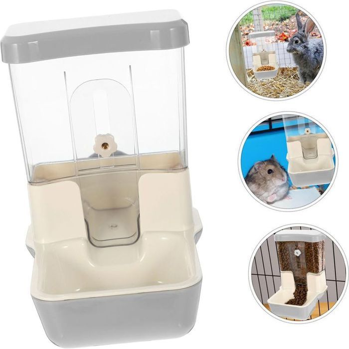 Distributeur automatique de nourriture pour animaux - Capacité 800ml Alimentation réglable - Lapin cobaye chinchilla - Gris