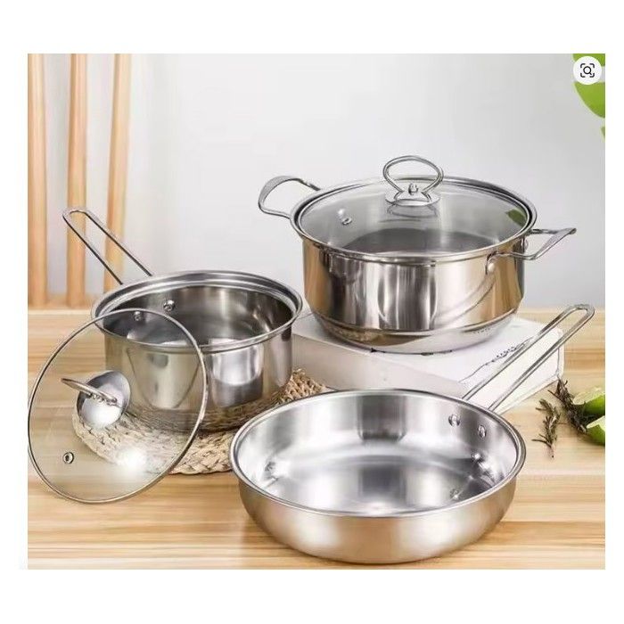 Ensemble De Casseroles En Acier Inoxydable 3 Pieces - Set De Cuisine Avec Poignees En Acier - Casserole Sauteuse Et Marmite