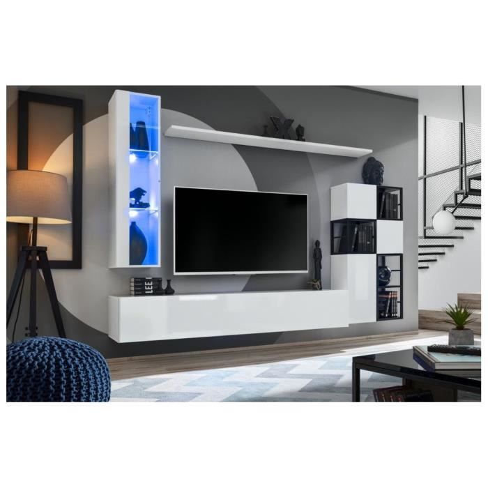 ensemble meuble tv mural switch met ii - ac-déco - blanc - bois - panneaux de particules - contemporain - design