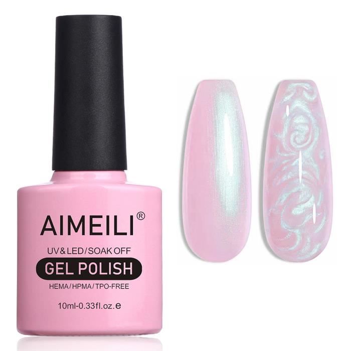 AIMEILI Vernis à Ongles Brillant Perle Gel Nacré avec Fil Shell Glitter Gel Vernis Semi Permanent Soak Off UV LED Gel 10ml 169