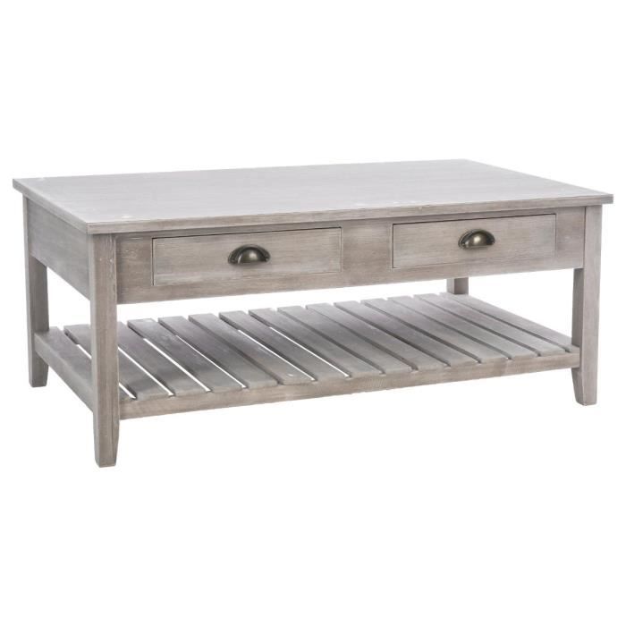 Table Basse Rectangulaire 2 Tiroirs 1 Etagere Bois Patine