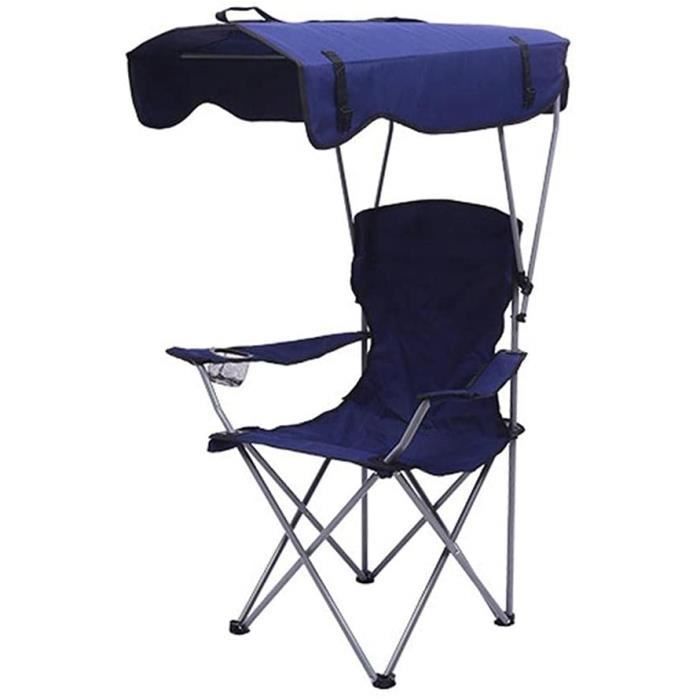 Oversize Chaise de camping avec auvent Bleu Pliable Sports de plein air portable Siège 