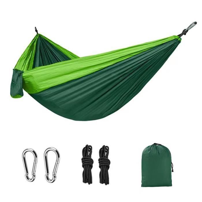 Hamac Ultra-léger en Nylon 300kg Capacité de Charge 300x200cm avec 2 x Sangles en Nylon et 2 x Mousquetons pour Camping Voyage Vert