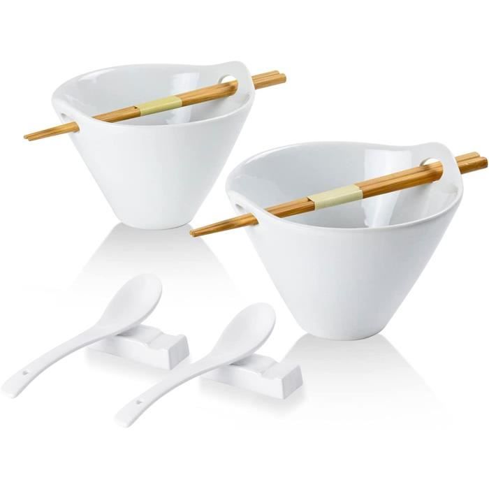 DEARBAG Lot De 2 Bols Ramen Japonais 800ml - Céramique Avec Couvercle, Baguettes, Cuillère - Micro-ondes Et Lave-Vaisselle