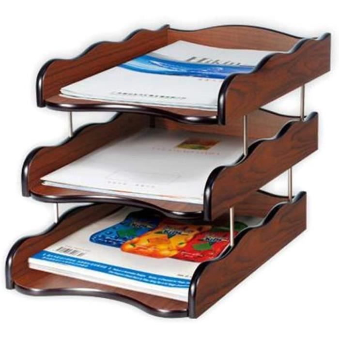 Organisateur De Courrier En Bois Avec 6 Compartiments Et Tiroir – Pour Bureau, Factures, Documents – Noir Ou Blanc - 3