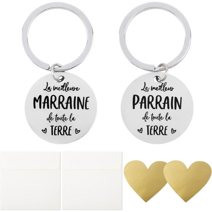 2 Porte-Clés Parrain Et Marraine Et Autocollant À Gratter Cartes Cœur ...