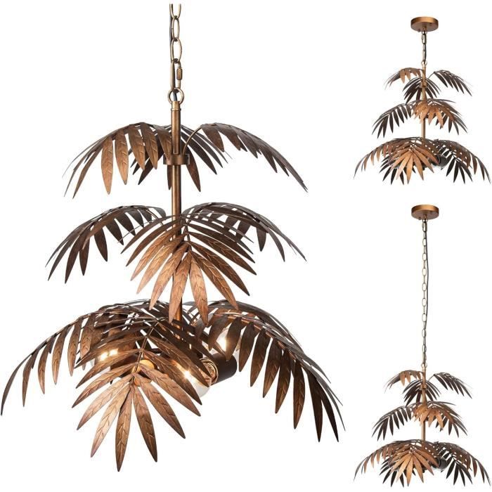 Lampe 60cm Feuilles de Cocotier Acajou et Jonc de Mer - Blanc cérusé - 5213