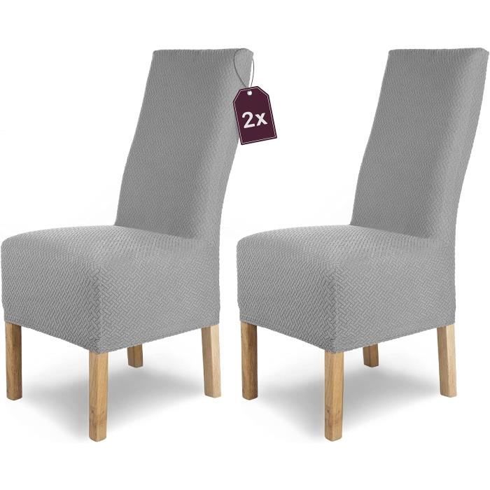 Lot De 4 Housses De Chaise Extensibles SCHEFFLER-HOME « Marie » Beige – Élégantes, Anti-Taches Effet Lotus, Protection Durable Pour Chaises Salle à Manger