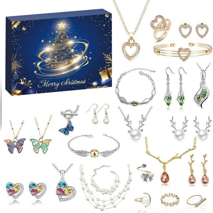 Calendrier De L'Avent 2024 Bijoux Pour Filles - 24 Bracelets à Charmes - Cadeau Noël Fille 6-12 Ans - Bleu