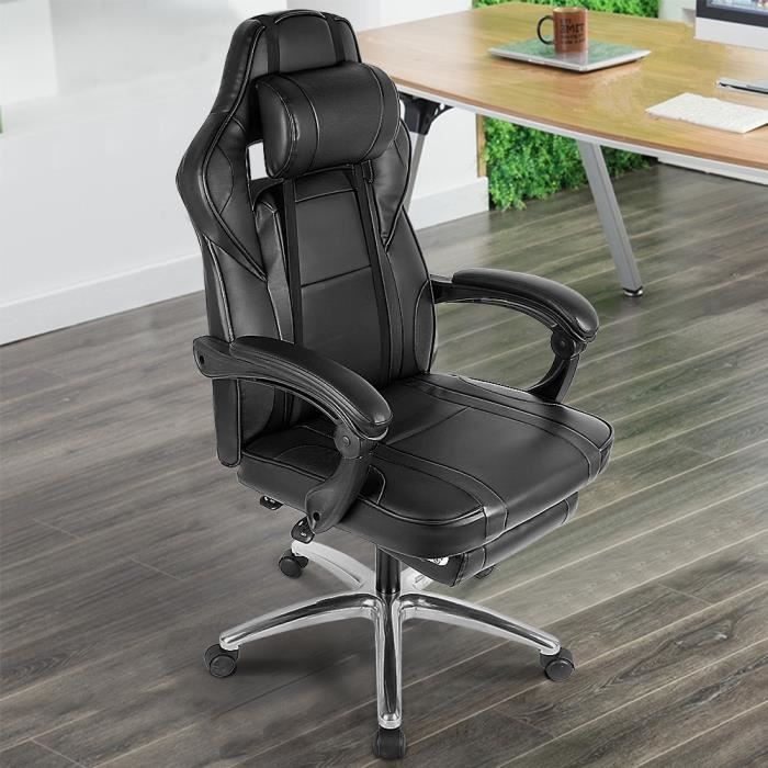 Chaise De Gamer Fauteuil De Bureau Avec Coussin Lombaire Et Repose Pied Noir 50cm 55cm 115cm 125cm Achat Vente Chaise De Bureau Noir Soldes Sur Cdiscount Des Le 20 Janvier Cdiscount