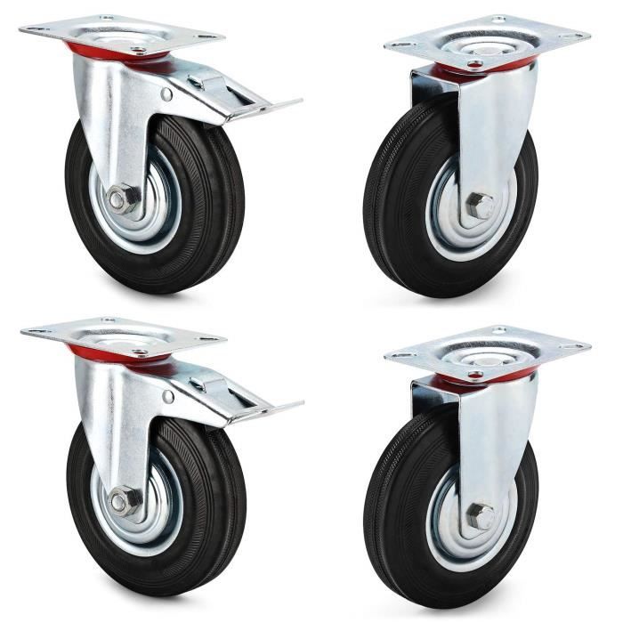 8 Roulettes Pivotantes Freinées SL 80 Mm – Bleues, Charge 140 Kg/roue, Acier/élastique